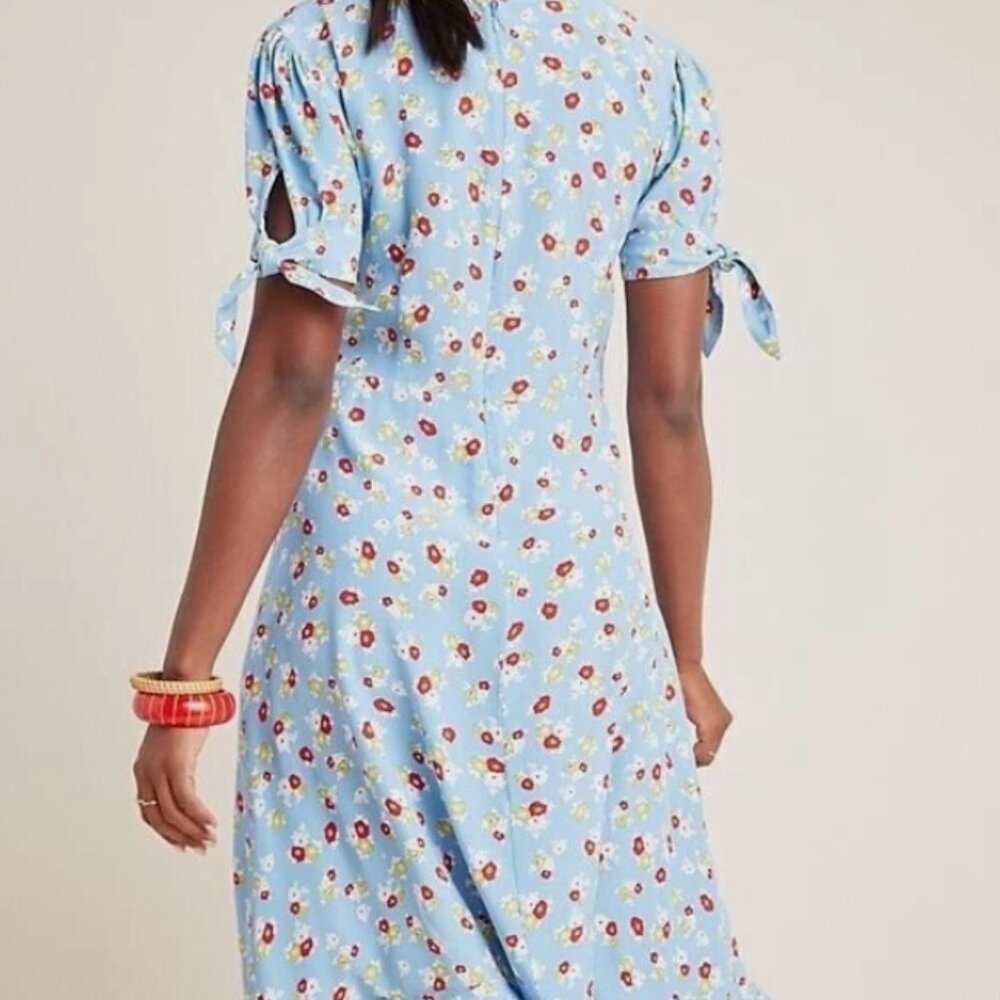 Faithfull The Brand Light Blue Erin Floral Short Sleeve Midi Dress - Size - 6 - Picture 3 of 10